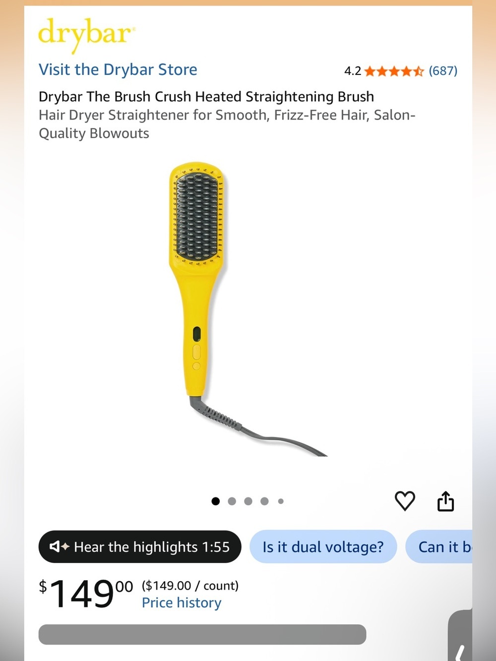 Drybar The Brush Crush Heated Straightening Brush NWOB